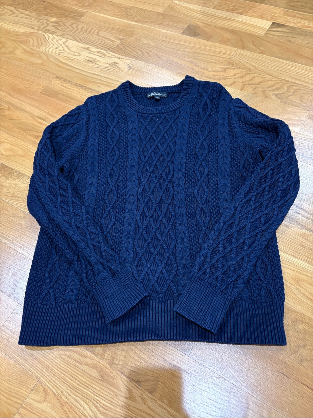 J. Crew Men's Navy Cable Knit Crewneck Sweater
